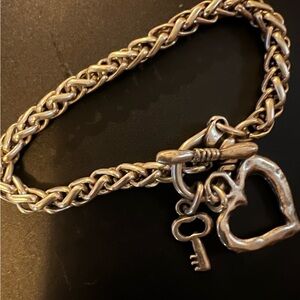 Silver Chain Bracelet with Heart and key Charms